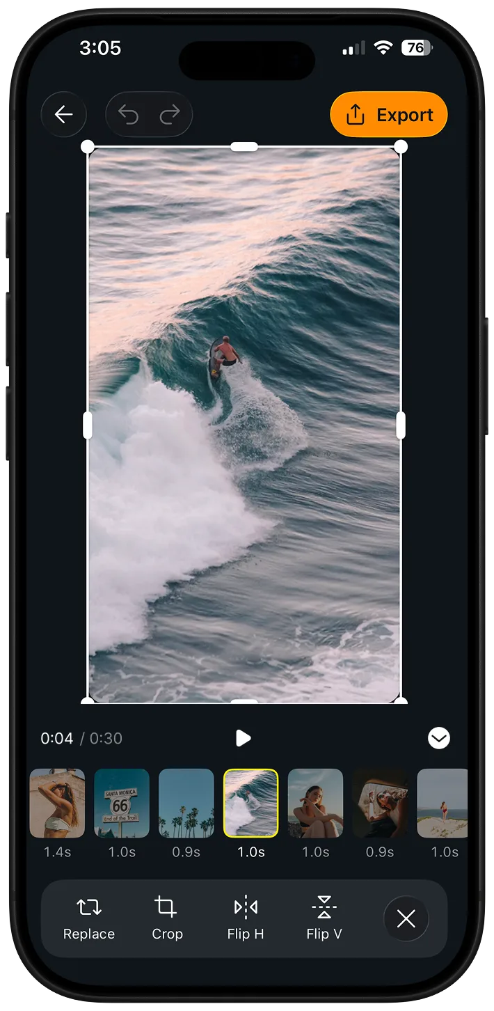 Editing a reel on a clip timeline in the Zaps app