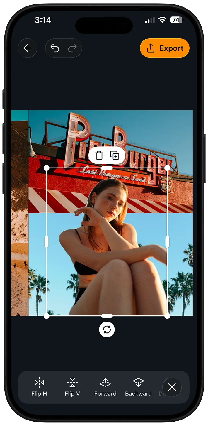 Compositing a cut-out subject onto a background in the Zaps app