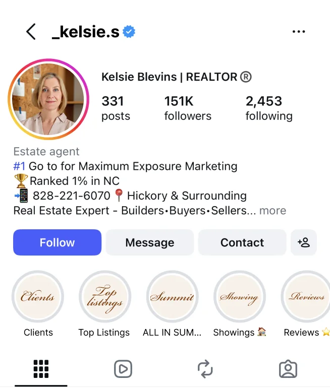 Instagram profile of a realtor built with Zaps